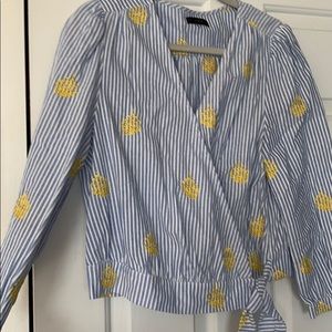 JCrew Wrap Shirt with Pineapple Embroidery